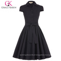 Grace Karin 1950 retro vintage cap manga camisa estilo colar alto esticado preto vestido vintage CL010408-1